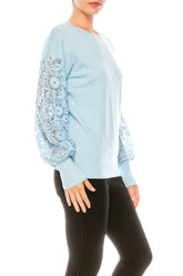 Sioni Crew Neck Lace Puff Sleeve Knit Top (More Colors) - foxberryparkproducts