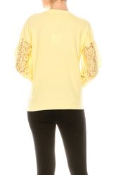 Sioni Crew Neck Lace Puff Sleeve Knit Top (More Colors) - foxberryparkproducts