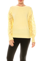 Sioni Crew Neck Lace Puff Sleeve Knit Top (More Colors) - foxberryparkproducts