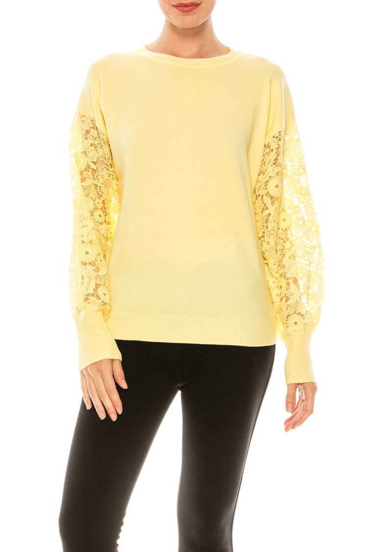 Sioni Crew Neck Lace Puff Sleeve Knit Top (More Colors) - foxberryparkproducts