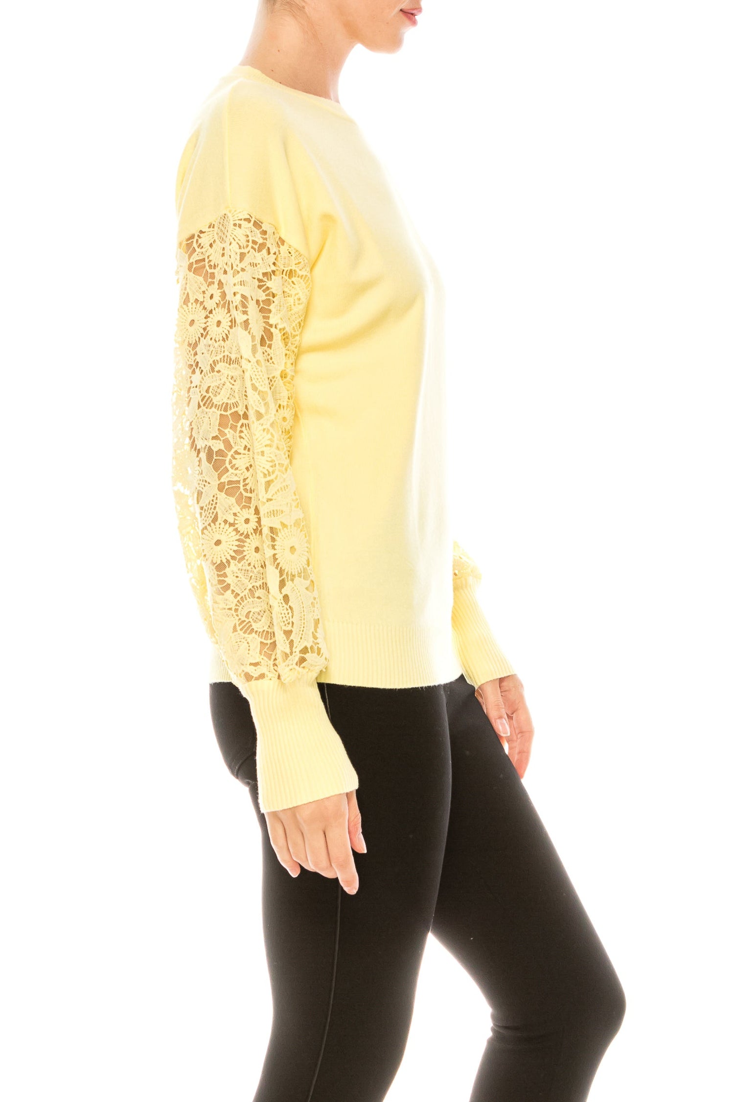 Sioni Crew Neck Lace Puff Sleeve Knit Top (More Colors) - foxberryparkproducts