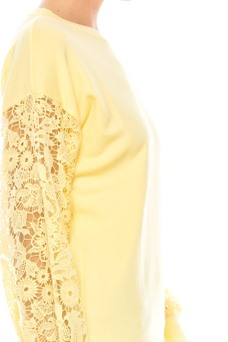 Sioni Crew Neck Lace Puff Sleeve Knit Top (More Colors) - foxberryparkproducts