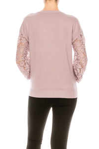 Sioni Crew Neck Lace Puff Sleeve Knit Top (More Colors) - foxberryparkproducts
