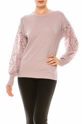 Sioni Crew Neck Lace Puff Sleeve Knit Top (More Colors) - foxberryparkproducts