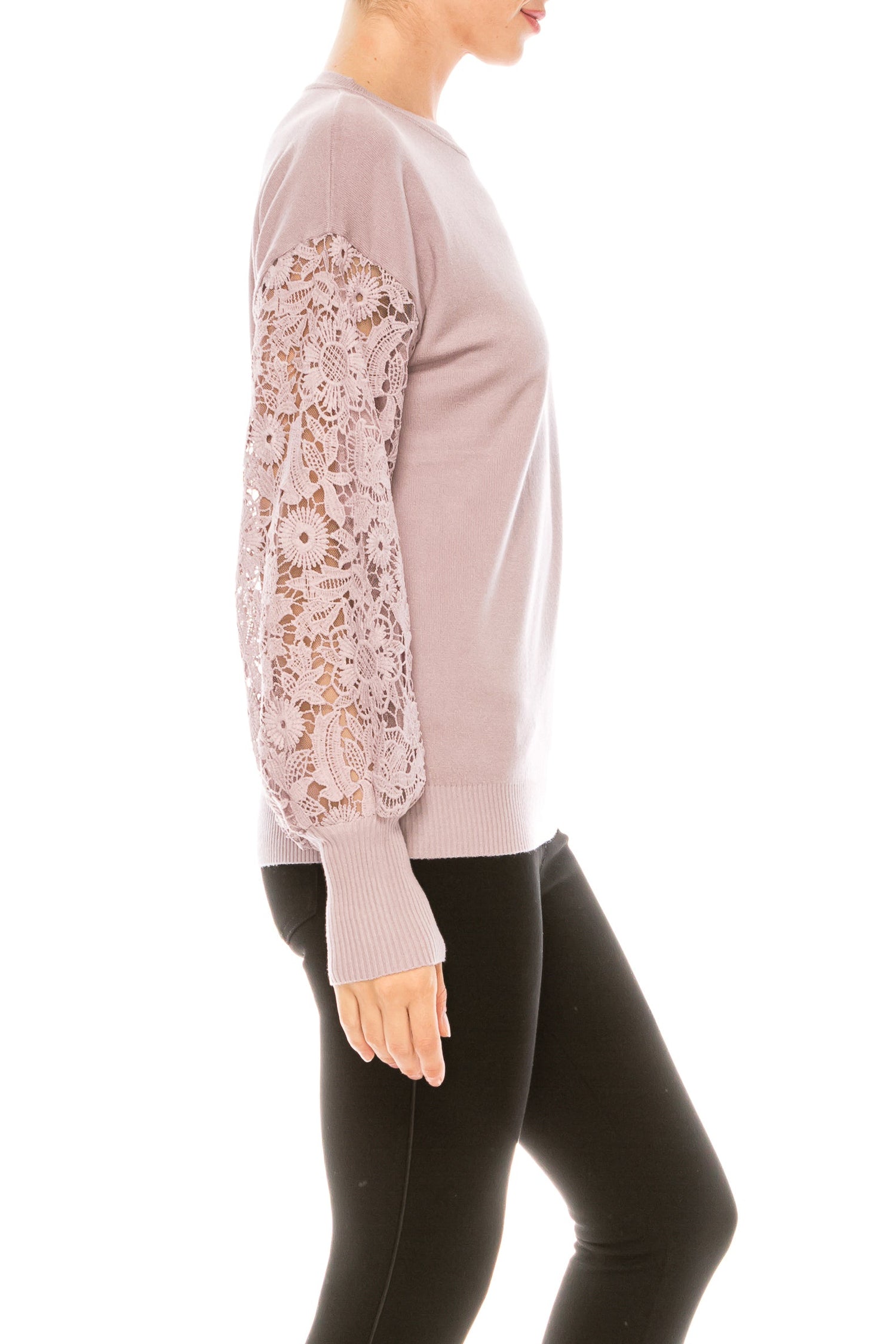 Sioni Crew Neck Lace Puff Sleeve Knit Top (More Colors) - foxberryparkproducts