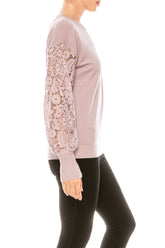 Sioni Crew Neck Lace Puff Sleeve Knit Top (More Colors) - foxberryparkproducts