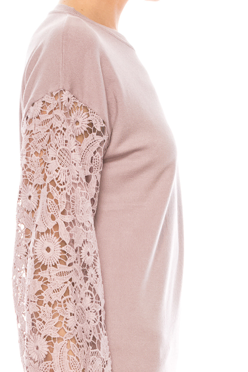 Sioni Crew Neck Lace Puff Sleeve Knit Top (More Colors) - foxberryparkproducts