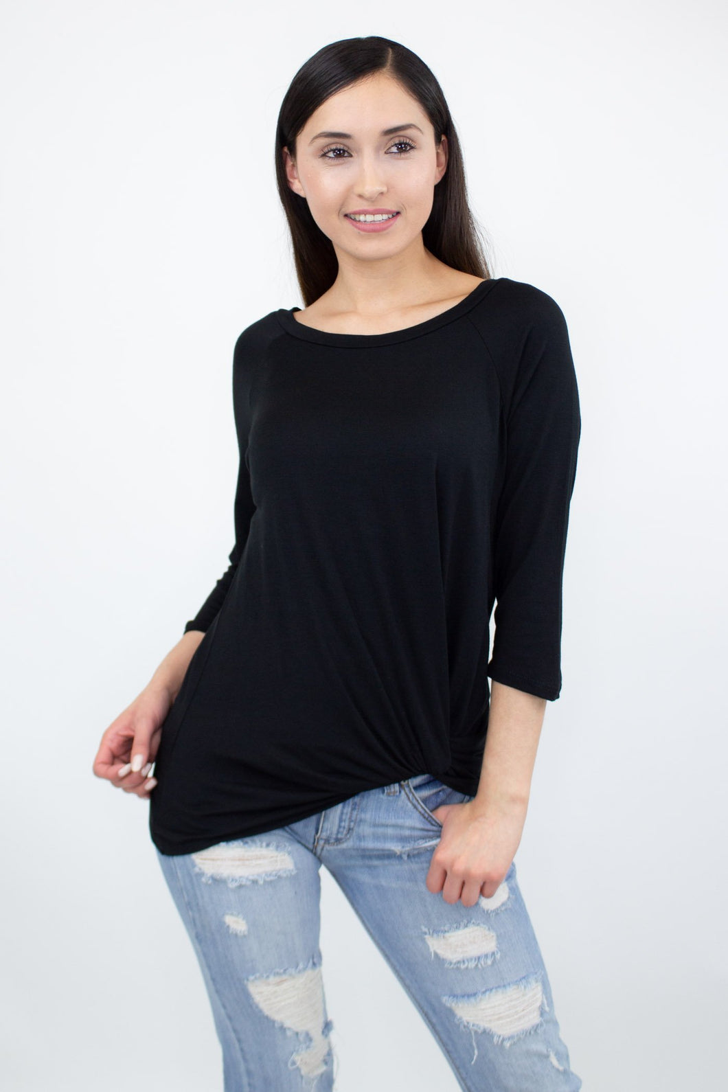 Twisted Front Comfortable Top - Black - foxberryparkproducts