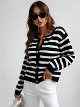 Load image into Gallery viewer, Black-White Striped Knit Cardigan Basic Knitwear - foxberryparkproducts

