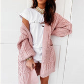 Casual Solid Color Twist Knit Cardigans - foxberryparkproducts