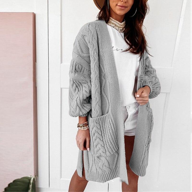 Casual Solid Color Twist Knit Cardigans - foxberryparkproducts