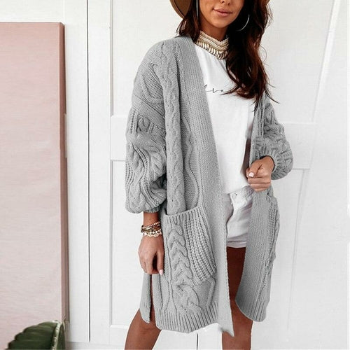 Casual Solid Color Twist Knit Cardigans - foxberryparkproducts