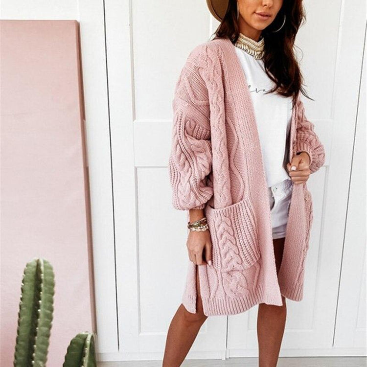 Casual Solid Color Twist Knit Cardigans - foxberryparkproducts