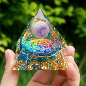 Handmade Amethyst Crystal Sphere Orgone Pyramid Copper Blue Quartz EMF Protection Energy Orgonite - foxberryparkproducts
