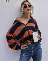 Half Placket Striped Sweater - foxberryparkproducts