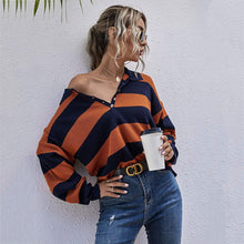 Load image into Gallery viewer, Half Placket Striped Sweater - foxberryparkproducts
