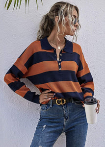 Half Placket Striped Sweater - foxberryparkproducts