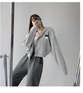 Short Long Sleeve Waffle Loose Hooded Sweatshirt - foxberryparkproducts