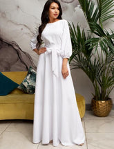 Autumn Women Casual Bow Maxi Sashes Dress - foxberryparkproducts