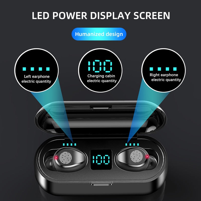 New F9 Wireless Headphones Bluetooth 5.0 Earphone TWS HIFI Mini In-ear Sports Running Headset Support iOS/Android Phones HD Call - foxberryparkproducts