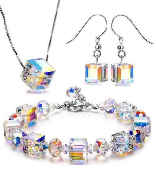 Necklace Set  3 Piece Aurora Borealis  Set in 18K White Gold      ID A112 - 1153 - foxberryparkproducts