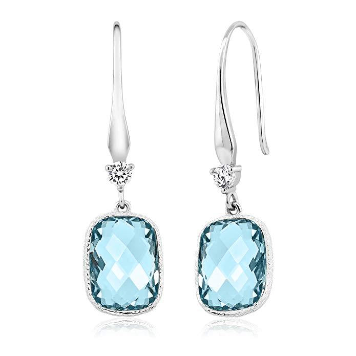 London Blue Topaz Emerald Cut Dangling Silver Plating Earrings ITALY Made - foxberryparkproducts