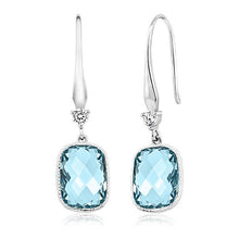 Load image into Gallery viewer, London Blue Topaz Emerald Cut Dangling Silver Plating Earrings ITALY Made - foxberryparkproducts
