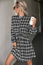 Load image into Gallery viewer, Plaid Band Collar Drawstring Shirt Dress
