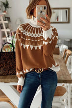 Load image into Gallery viewer, Winter Women Brown Apricot High Neck Printed Knit Sweater - foxberryparkproducts
