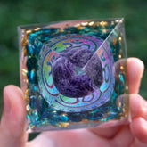 HANDMADE OHM AMETHYST SPHERE BLUE QUARTZ ORGONE PYRAMID 60MM - foxberryparkproducts