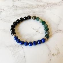 Load image into Gallery viewer, Bracelet  Black Onyx, Lapis Lazuli Agate and Moss      ID A114 - 1114 - foxberryparkproducts
