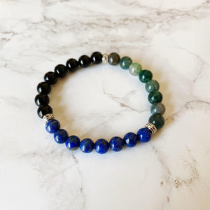 Bracelet  Black Onyx, Lapis Lazuli Agate and Moss      ID A114 - 1114 - foxberryparkproducts