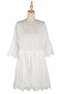 New Round Neck White Hollow out Loose Dress
