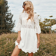 Load image into Gallery viewer, New Round Neck White Hollow out Loose Dress
