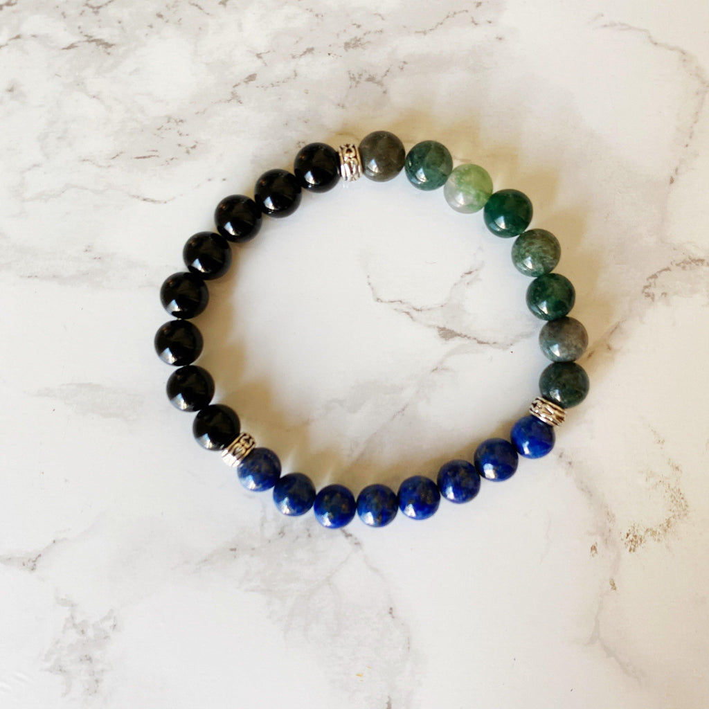 Bracelet  Black Onyx, Lapis Lazuli Agate and Moss      ID A114 - 1114 - foxberryparkproducts