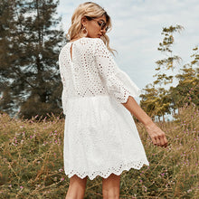 Load image into Gallery viewer, New Round Neck White Hollow out Loose Dress
