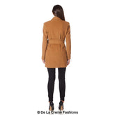 De La Creme - Womens Camel Textured Short Belted Coat - foxberryparkproducts