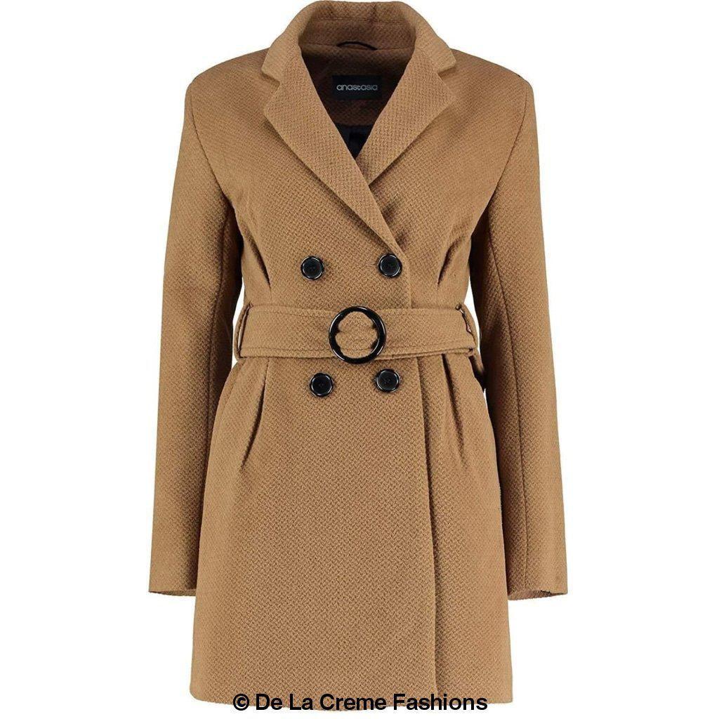 De La Creme - Womens Camel Textured Short Belted Coat - foxberryparkproducts
