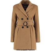 De La Creme - Womens Camel Textured Short Belted Coat - foxberryparkproducts
