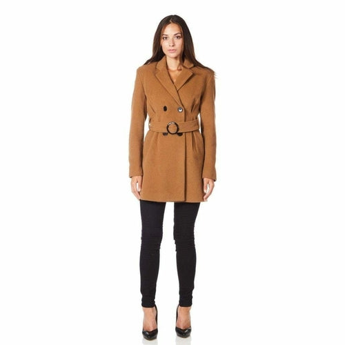 De La Creme - Womens Camel Textured Short Belted Coat - foxberryparkproducts