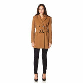 De La Creme - Womens Camel Textured Short Belted Coat - foxberryparkproducts