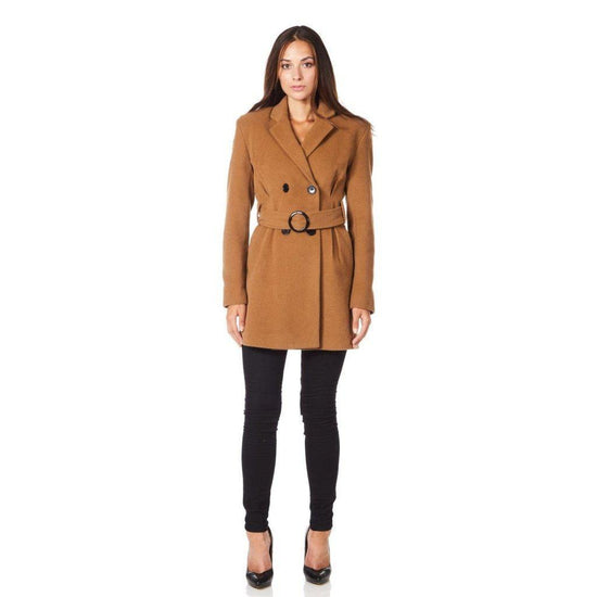 De La Creme - Womens Camel Textured Short Belted Coat - foxberryparkproducts