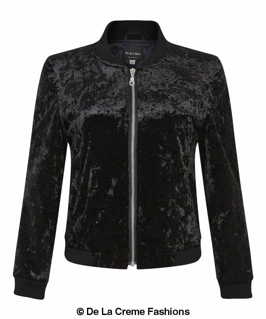 De La Creme - Womens Velvet Zip-Thru Varsity Bomber Jacket - foxberryparkproducts