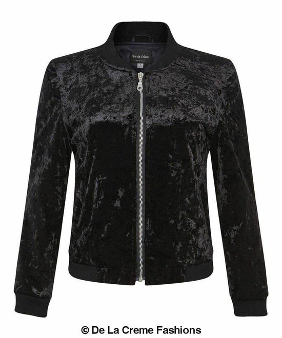 De La Creme - Womens Velvet Zip-Thru Varsity Bomber Jacket - foxberryparkproducts