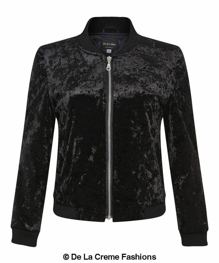 De La Creme - Womens Velvet Zip-Thru Varsity Bomber Jacket - foxberryparkproducts