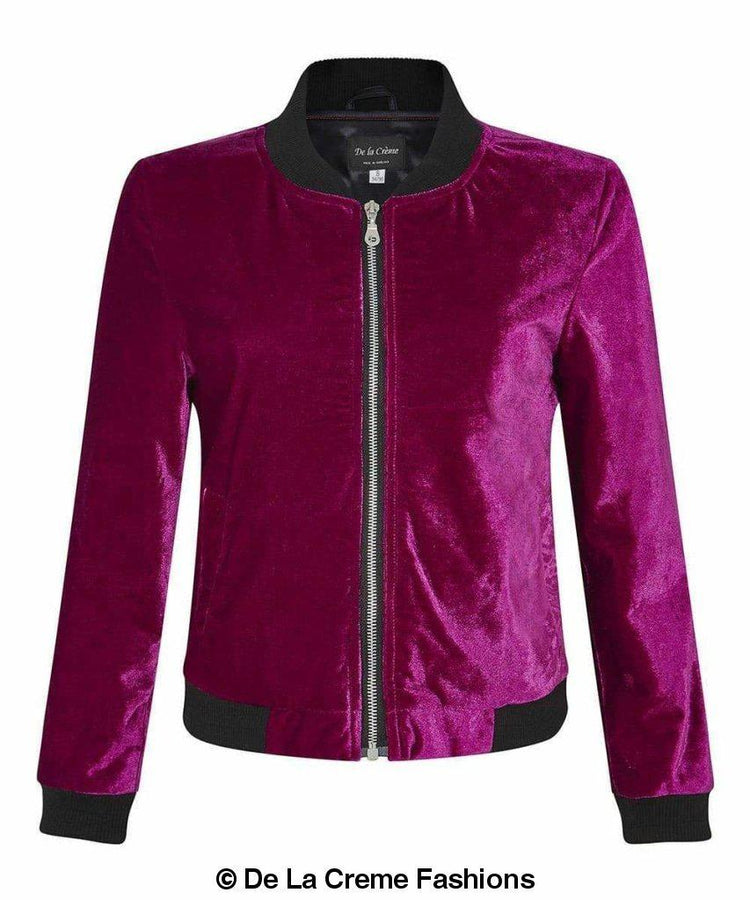De La Creme - Womens Velvet Zip-Thru Varsity Bomber Jacket - foxberryparkproducts