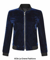 De La Creme - Womens Velvet Zip-Thru Varsity Bomber Jacket - foxberryparkproducts