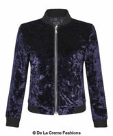 De La Creme - Womens Velvet Zip-Thru Varsity Bomber Jacket - foxberryparkproducts