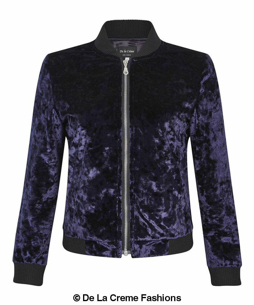 De La Creme - Womens Velvet Zip-Thru Varsity Bomber Jacket - foxberryparkproducts