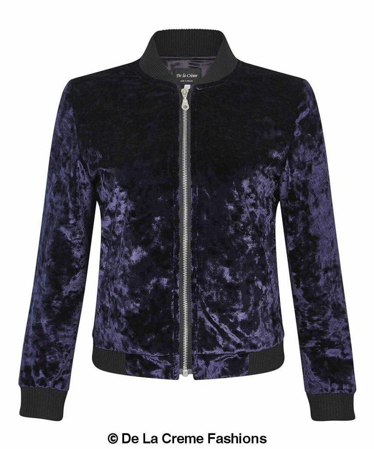 De La Creme - Womens Velvet Zip-Thru Varsity Bomber Jacket - foxberryparkproducts